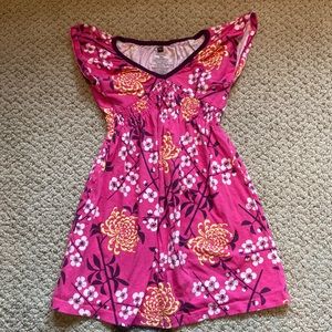 Almost New Tea Collection Pink and Yellow Floral Print Flutter Sleeve Dress-Size